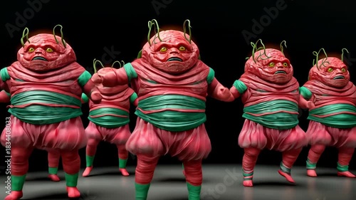 Funny 3D Alien Creature Cartoon Group - Colorful and Quirky Fantasy Characters for Creative Animation and Digital Art