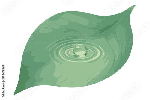 Leaf Droplet Ripples. a calm droplet rippling across a leaf’s surface forming tiny circles of light, jade and ivory palette, No