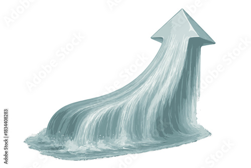 Fluid Arrow Cascade. a waterfall shaped like a smooth progress arrow, symbolizing “uninterrupted flow,” aqua and silver palette,