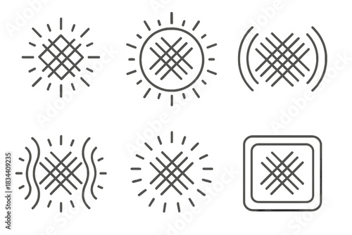 Radiant Woven Icon. Line style icons of a shining weave that attracts: radiant threads crossing in balanced grid, luminous fabric