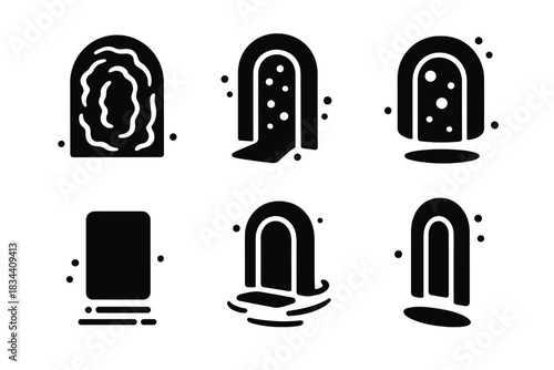 Ethereal Portal Icons. Solid style icons of ethereal access points: variegated portal, dappled doorway, soft-spotted entrance,