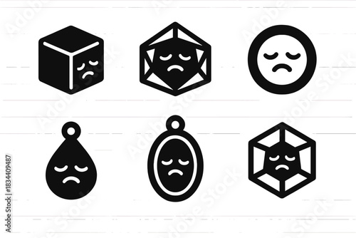 Emotional Dimensional Icons. Solid style icons of emotional dimensional symbols: lamenting cube, mourning hypercube, sorrowful