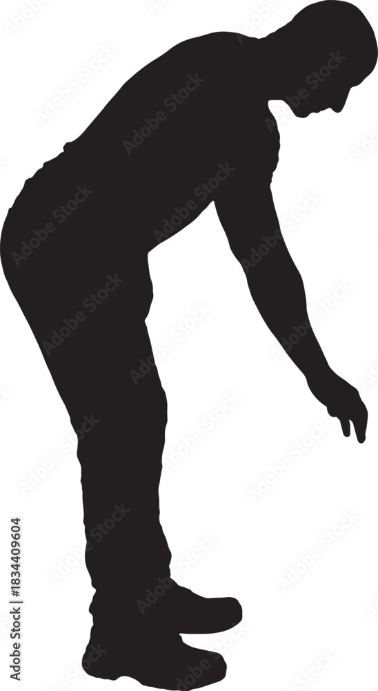Obraz premium vector, silhouette of Side view of a man bending down to pick something up from the ground