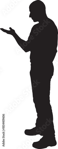 vector, silhouette of  side view of a man showing the palm of his hand and looking at it