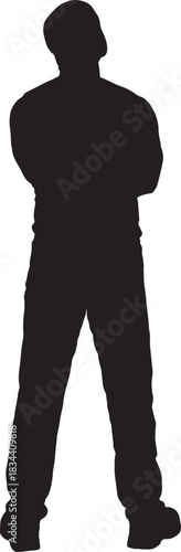 vector, silhouette of  back view of a man standing looking up and arms crossed
