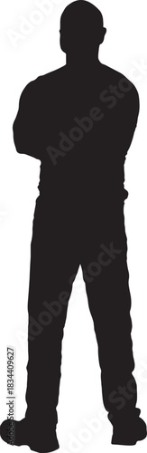 vector, silhouette of  back view of a man standing looking up and arms crossed