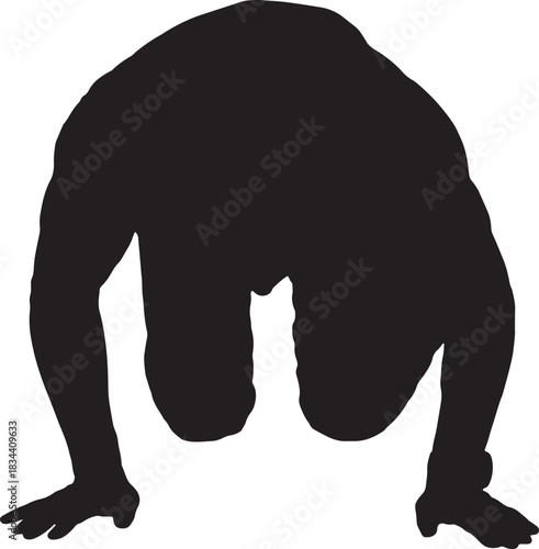 vector, silhouette of front view of Silhouette of a man on all fours staring at the ground