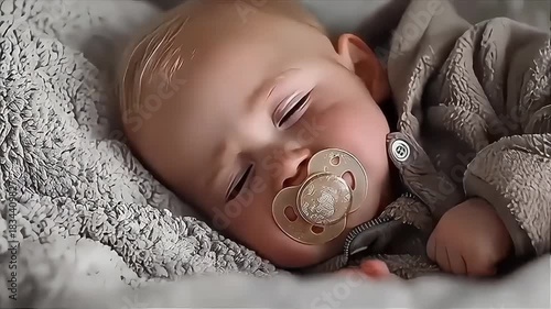 Serene Slumber: Adorable Baby Resting with Pacifier in Cozy Blanket