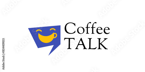 simple coffee chat logo. happy drink design icon concept. Coffee time