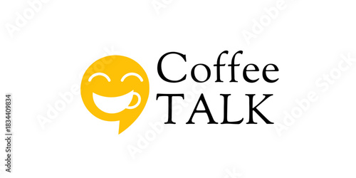 simple coffee chat logo. happy drink design icon concept. Coffee time