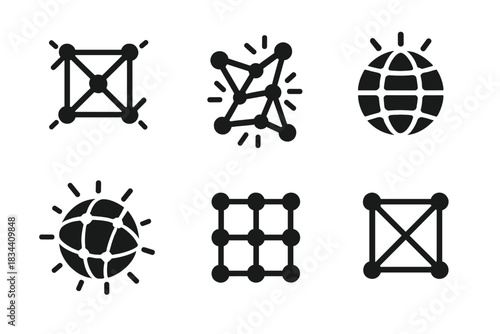 Geometric Light Lattice. Solid style icons of structural clarity: geometric light lattice, shining line network, radiant framework