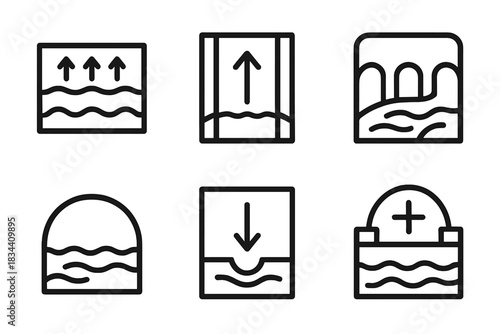 Aquifer Direction Icons. Icons for: aquifer direction spaces guiding motion, pressure channel halls, groundwater routing chambers,