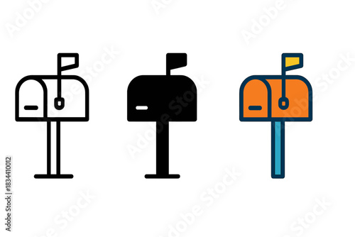 Mailbox Icons Variety. Line style icons of advancing scroll of truthfulness: unrolled document, shining words, upright pen, clear