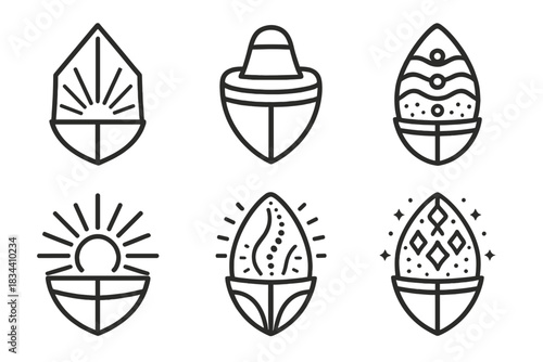 Luminous Elemental Icons. Line style icons of luminous elemental vessel: bright sheet, metallic contour, atomic wave, radiant path