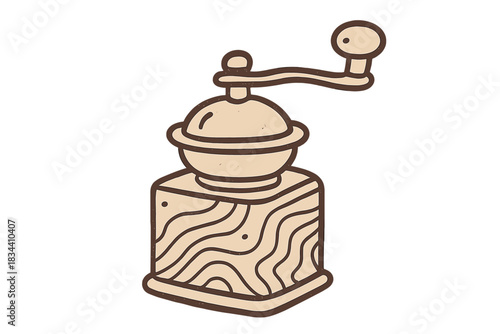 Topographic Coffee Grinder. Adorable doodle coffee grinder etched with a topographic map, gentle contour lines wrapping around its