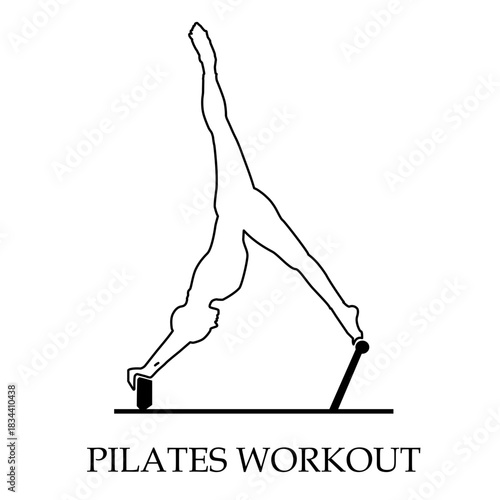 Vector icon concept pilates training, silhouette of a young woman doing a pilates pose and message