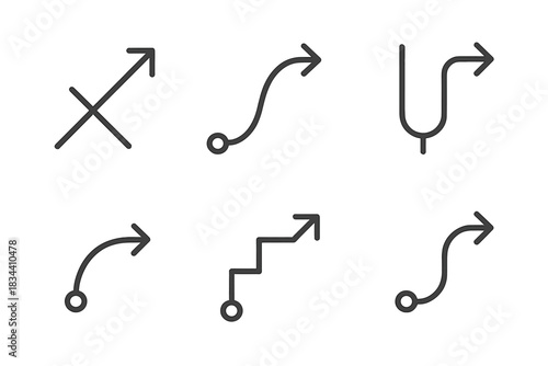Dynamic Route Icons. Line vector icons of leading turning points: forward arrow intersections, guiding curve nodes, directional
