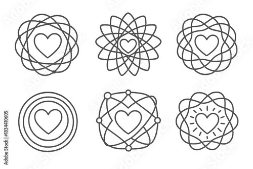 Kinetic Heart Web. Line vector icons of a kinetic heart in a tangled web: pulsing central nodes, radiant interwoven paths,