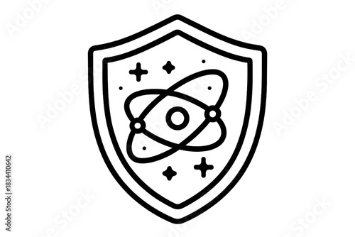 Galactic Node Illustration. Line vector icons of a galactic node in a protected alcove: radiant orbit hollows, glowing network