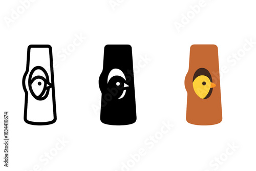 Bird Nest Icons. three minimal vector icons of a bird peeking from a tree cavity nest symbolizing a nature chronicle, line outline