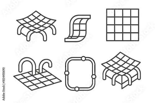 Geometric Network Icons. Line vector icons of a grid conduit for minor modifications: ordered mesh tunnels, structured grid lines,