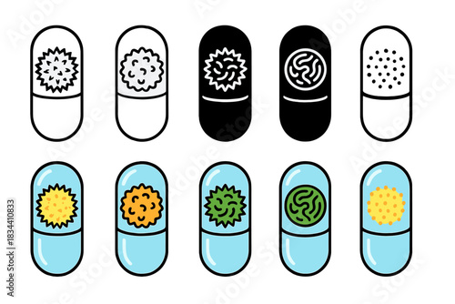 Microscopic Pollen Grid. Microscopic pollen grains stored in transparent capsules arranged in grid formation, first in line style