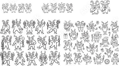 krampus christmas hand drawing cartoon vector set