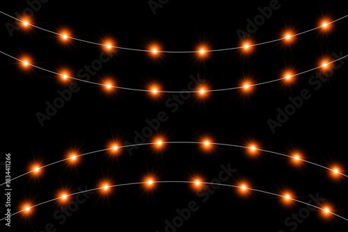 Christmas Lights Garland on Transparent Background. Glowing Festive String Light Decoration