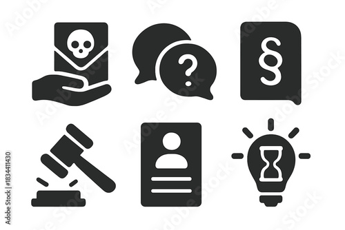 Dark Fleeting Icons. Solid style icons of dark fleeting world motifs: dusky offer, shadowy proposition, dim term, dark final