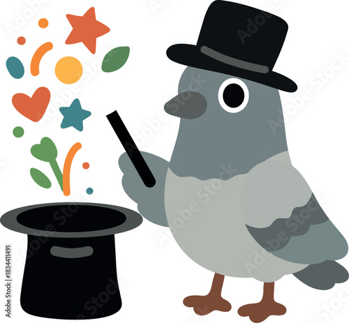 Pigeon Magician with Top Hat