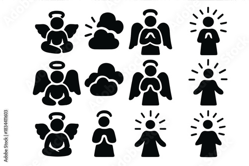 Celestial Icons Repeated. Solid style icons of divine repetition: repeating heavenly images, echoing paradise effigies, copied