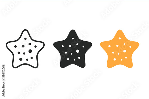 Minimal Star Pumice Icons. three minimal vector icons of a minimalist pumice stone shaped like a celestial star, line outline