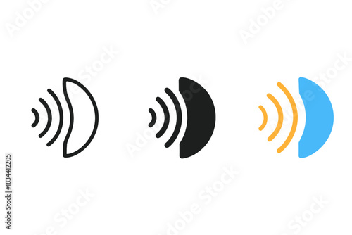 Three different designs of a speaker with a blue circle on the right