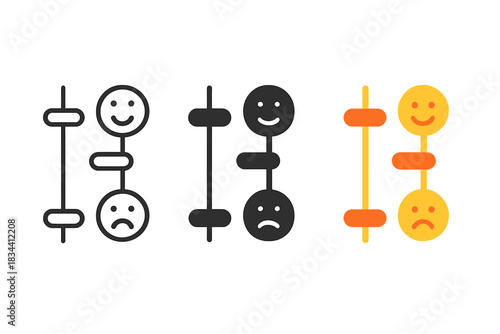 Three different sets of smiley faces, each with a different color scheme