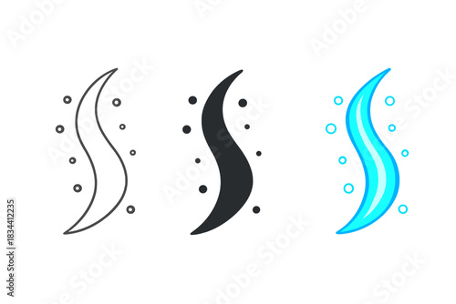 Luminous Vapor Beams. Luminous vapor beam with curved edges and glowing energy particles, first in line style with thin outline,