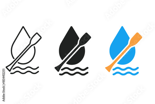 Water Harmony Art. Symbolic composition of water droplet and oar forming unity of motion and reflection, first in line style with