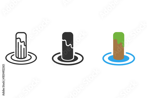 Abstract Marine Pillar. Abstract marine icon depicting moss-covered pillar surrounded by subtle water rings, first in line style