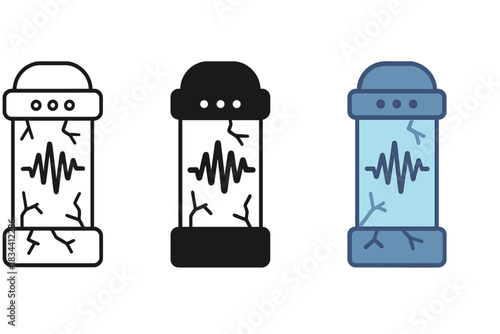 Frozen Audio Waveform. Cryogenic chamber containing suspended audio waveform frozen in translucent ice, first in line style with