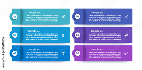 Business infographics design template with 6 options, steps or processes