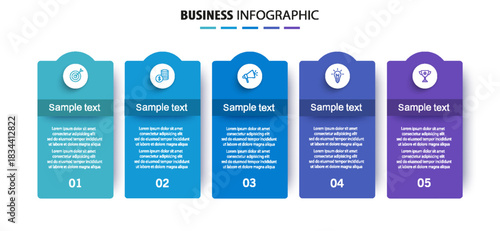Business infographics number options template with 5 steps	

