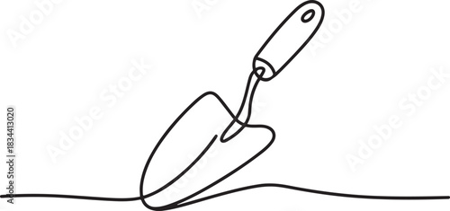 one line art Garden Trowel tool vector illustration. line art, one continuous line, simple, hand drawn and sketch style. one line Icon drawing