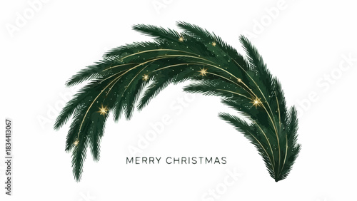 A festive holiday decoration, displaying a Christmas tree branch with delicate lights and lettering