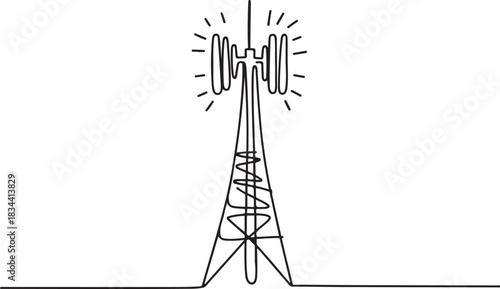 One single line drawing of bts tower of signal Communication device concept. Continuous line draw vector design. one line Icon drawing
