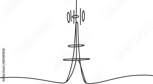 One single line drawing of bts tower of signal Communication device concept. Continuous line draw vector design. one line Icon drawing