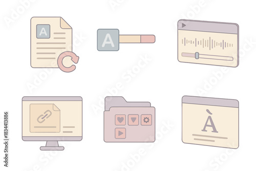 Indie Game Localization Icons. Isometric vector illustration set Indie game localization process: backup of original language