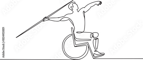 Disabled male javelin thrower. Parasport one-line drawing. one line Icon drawing
