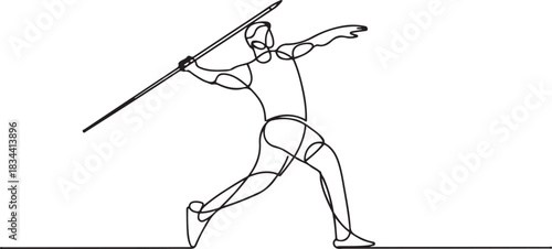 Disabled male javelin thrower. Parasport one-line drawing. one line Icon drawing