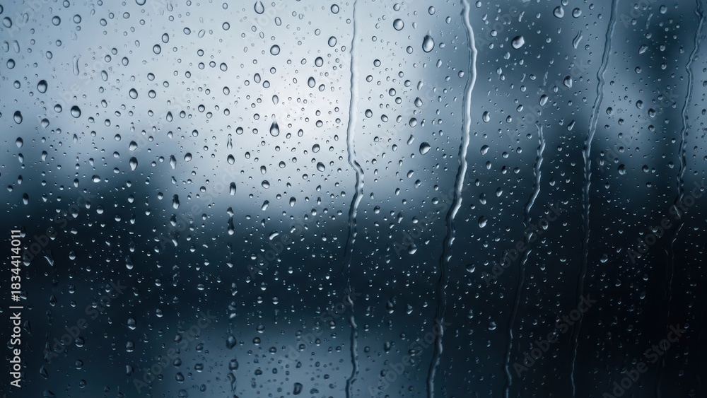 Obraz premium Raindrops on the window. Blue tone