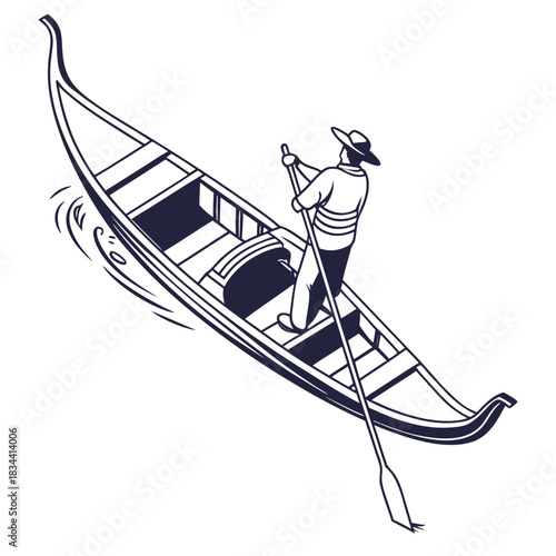 Gondolier Paddling Gondola Boat On Water Keywords: gondola, gondolier, Venice, Italy, boat