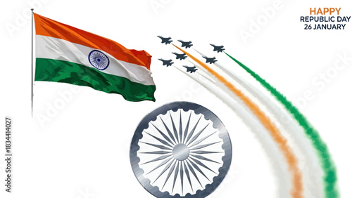Indian republic day celebration with flag jets and ashoka chakra
